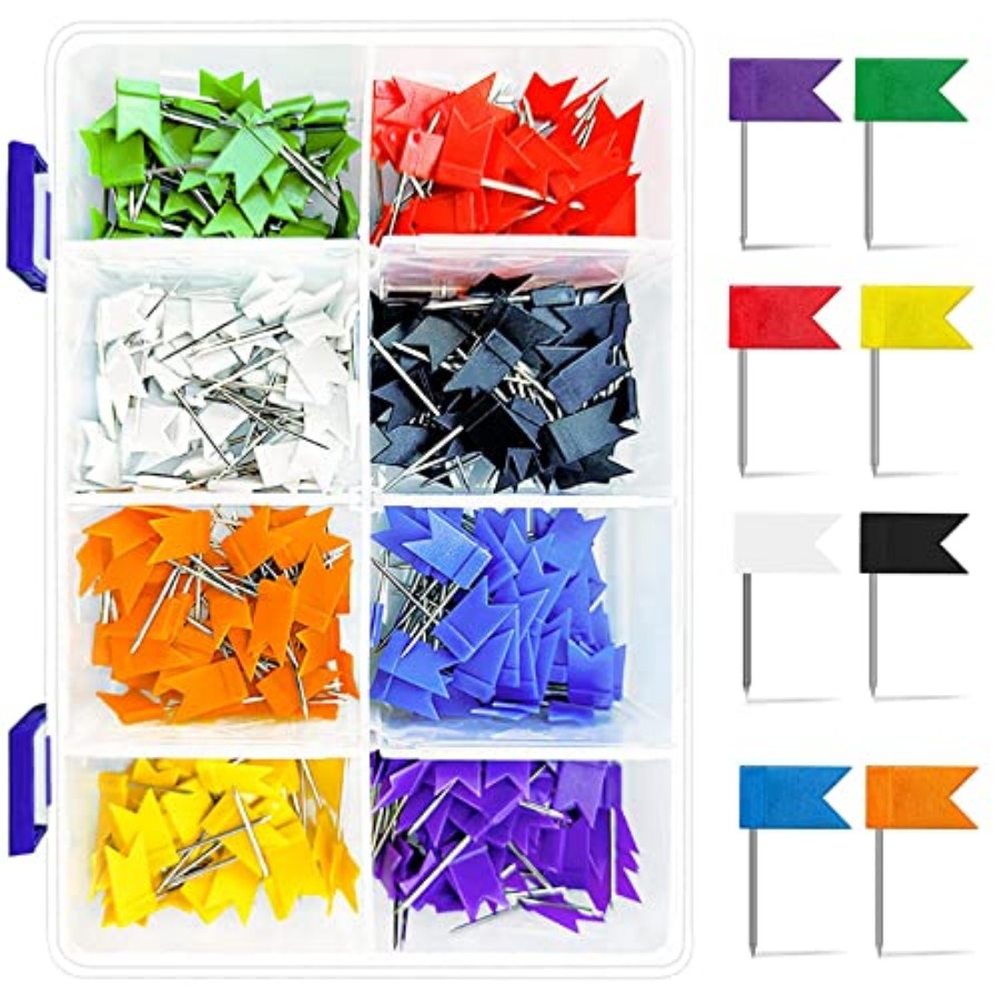 Head Pin Assorted - Colored Flag Travel Map Push Pins,