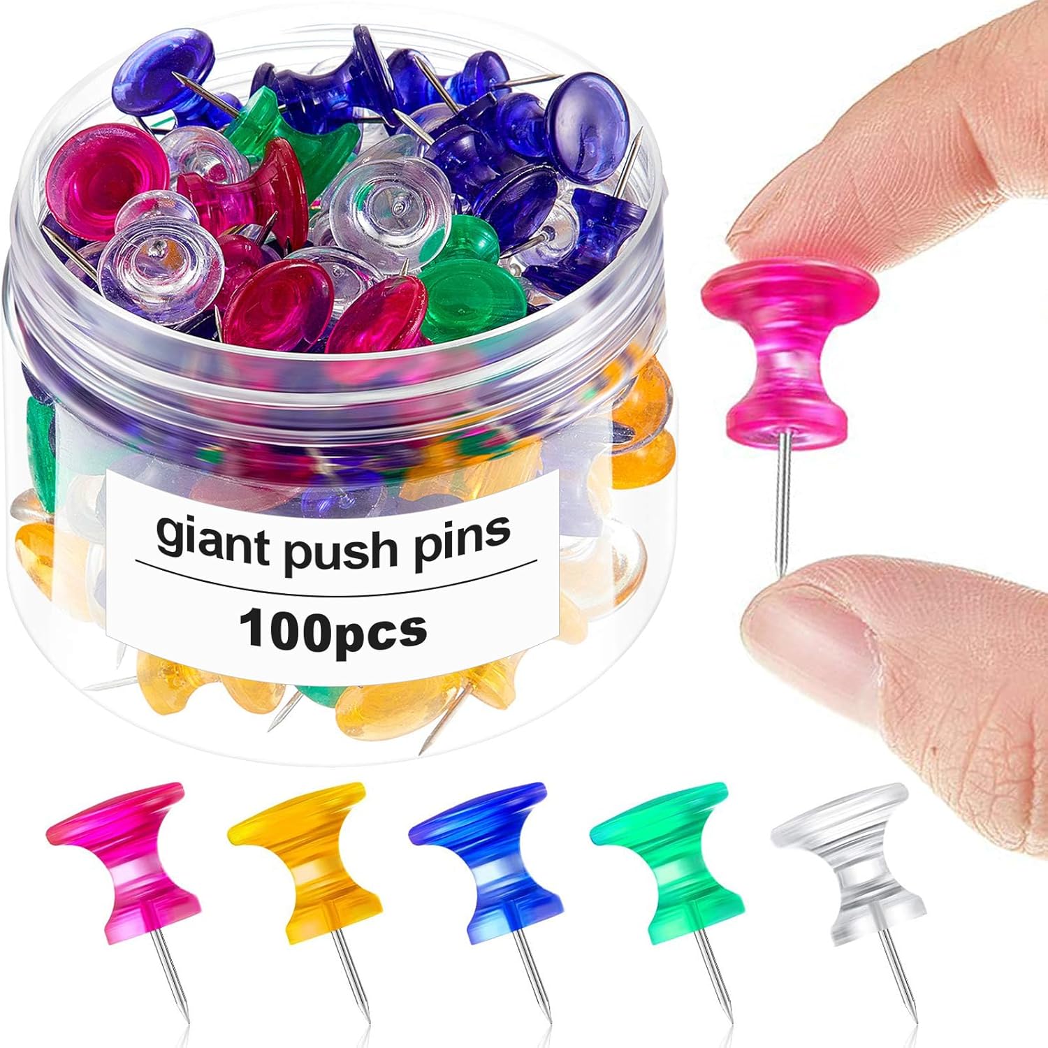 100 Pcs Jumbo Push Pins, 1 Inc - Head Pin Assorted recensie en prijs